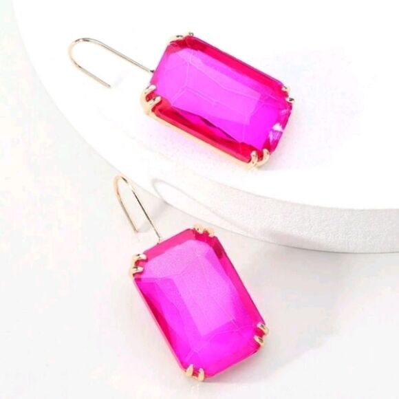 Pink & Gold Square Drop Earrings - Picture 3 of 3